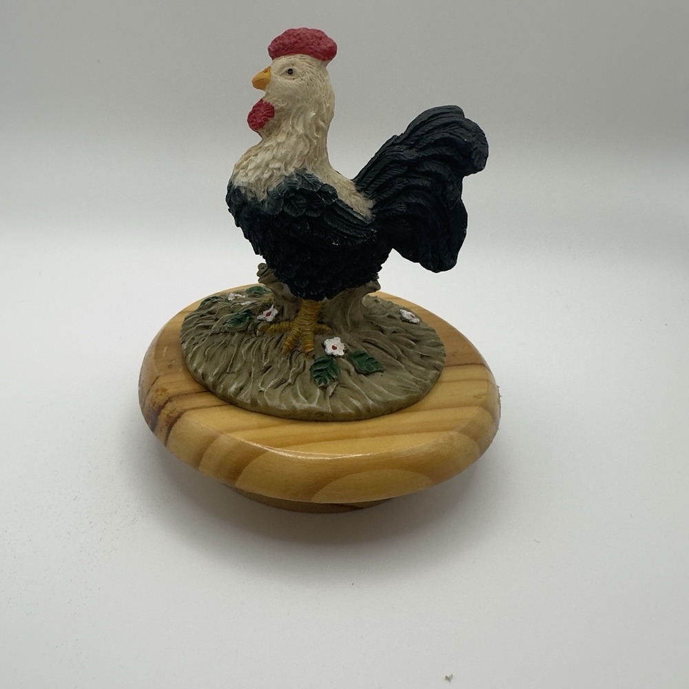 Vintage SEi Ceramic Canister Jar w/ Wooden Lid & Resin Rooster Farmhouse Kitchen - Picture 6 of 9